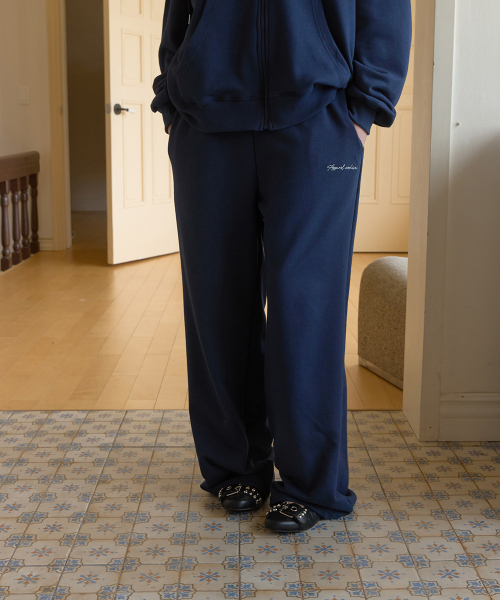 Polite banding wide pants - Navy