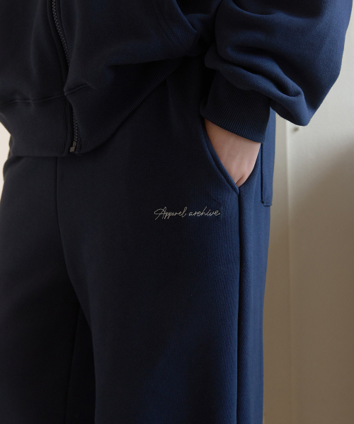 Polite banding wide pants - Navy