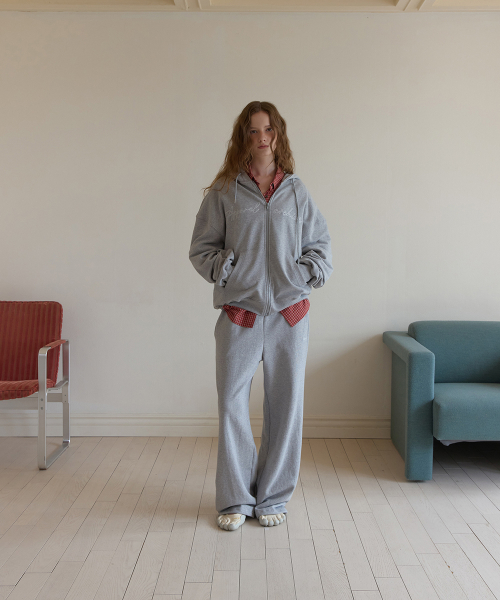 Polite banding wide pants - Gray
