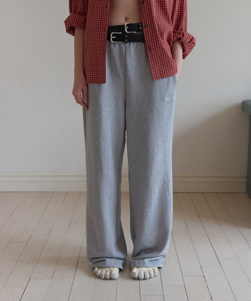 Polite banding wide pants - Gray