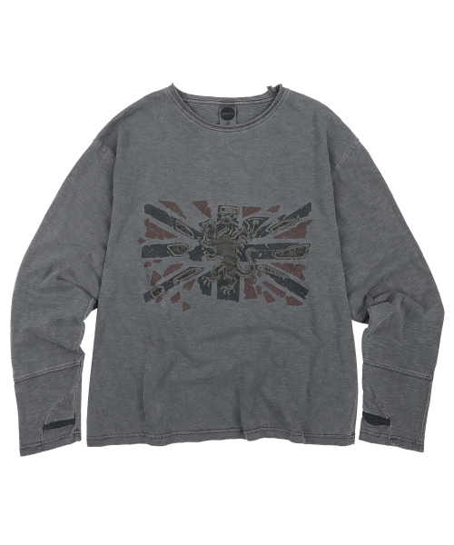 GT190 빈티지 플래그 잭 핑거홀 세미 크롭 워시드 롱슬리브 (CHARCOAL GRAY)