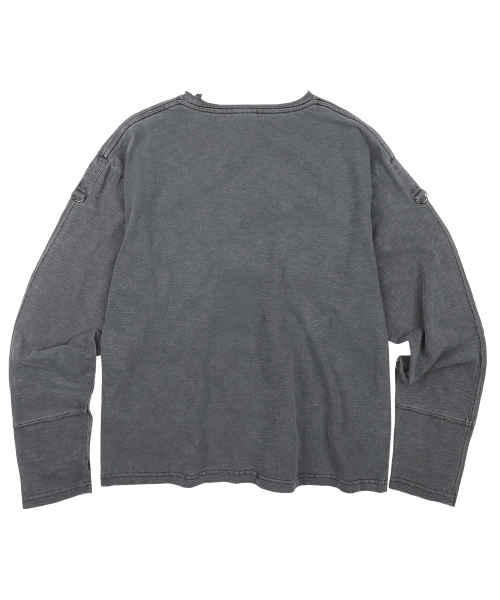 GT190 빈티지 플래그 잭 핑거홀 세미 크롭 워시드 롱슬리브 (CHARCOAL GRAY)