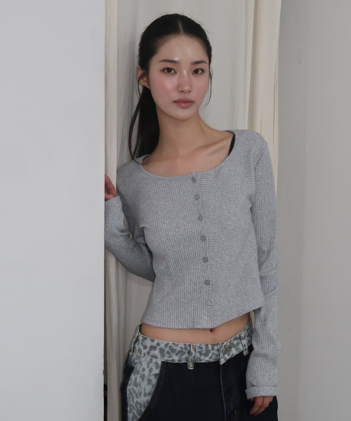 Slim Soft Ribbed Round Neck Button-Up Layered Cardigan _3COLOR
