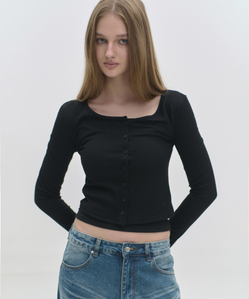 Slim Soft Ribbed Round Neck Button-Up Layered Cardigan _3COLOR