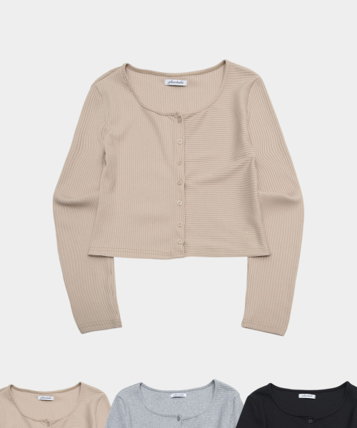 Slim Soft Ribbed Round Neck Button-Up Layered Cardigan _3COLOR