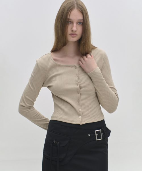 Slim Soft Ribbed Round Neck Button-Up Layered Cardigan _3COLOR