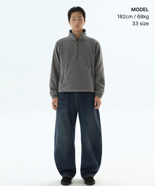 속기모 커브드 데님 팬츠 [미디엄 인디고]