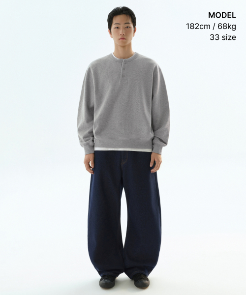 속기모 커브드 데님 팬츠 [딥 인디고]