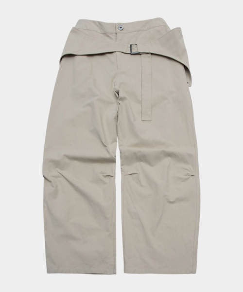Women Unbalanced Belted Wrap Skirt Layered Cotton Wide Two-Piece Pants _3COLOR