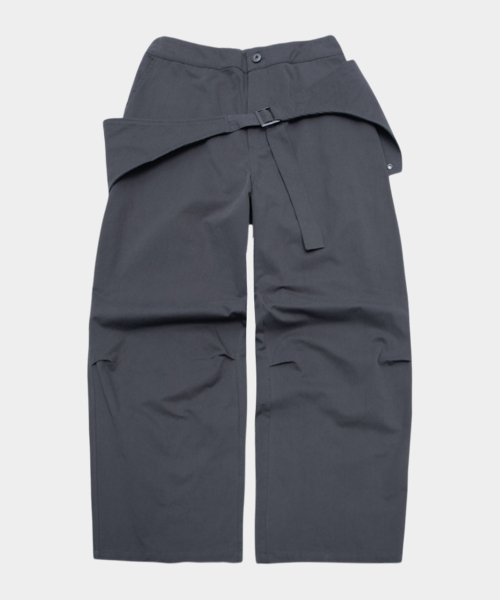 Women Unbalanced Belted Wrap Skirt Layered Cotton Wide Two-Piece Pants _3COLOR