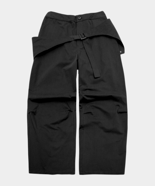 Women Unbalanced Belted Wrap Skirt Layered Cotton Wide Two-Piece Pants _3COLOR