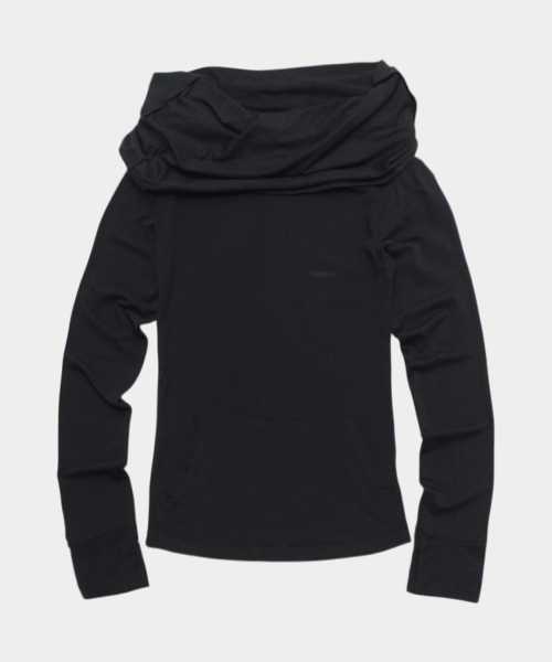 Sheer shirring high-neck pocket embroidered point soft layered long-sleeve T-shirt _3COLOR