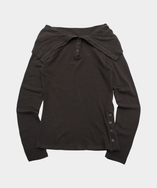 Minimal high-neck side snap point slim-fit basic two-way long-sleeve T-shirt _3COLOR