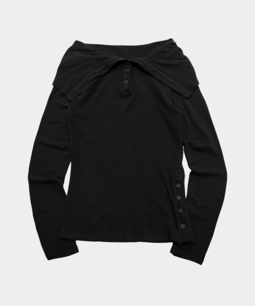 Minimal high-neck side snap point slim-fit basic two-way long-sleeve T-shirt _3COLOR