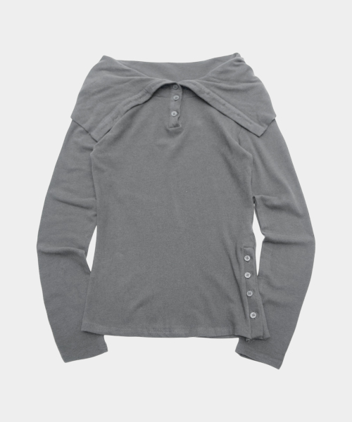 Minimal high-neck side snap point slim-fit basic two-way long-sleeve T-shirt _3COLOR