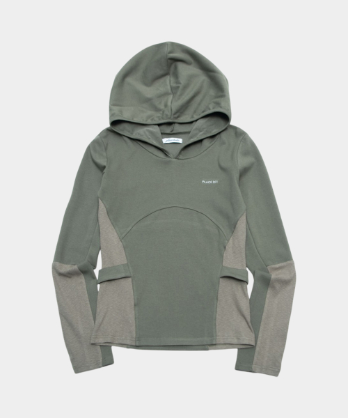Side color-block logo point basic soft hooded long-sleeve T-shirt _2COLOR