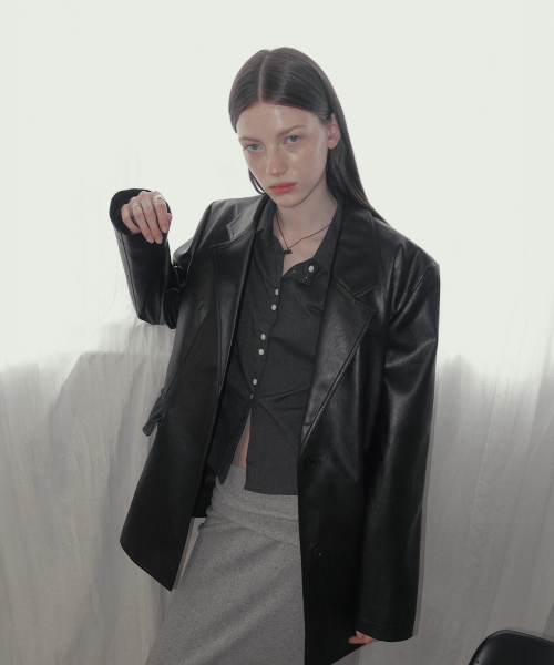 Opti Basic Oversized Leather Jacket_Black
