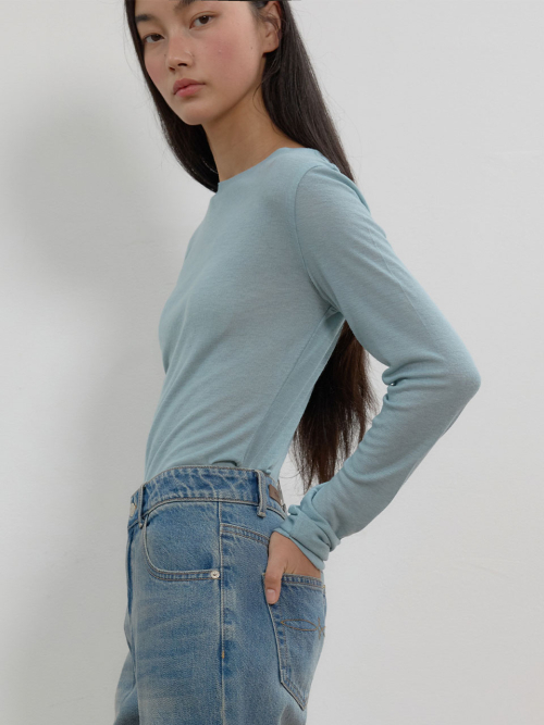 Back Seamed Long Sleeve T-Shirt MU2678TS802M