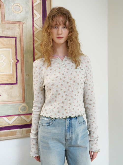 Lace button up sleeve top MU2678TS805M