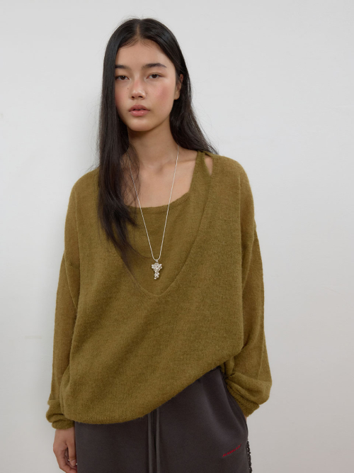 Layered V-Neck Knit Pullover MU2678PO802M