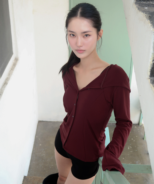 Essential Cutout Pintuck Snap Button-Up Basic Hooded Long Sleeve Slim Fit Cardigan _3COLOR
