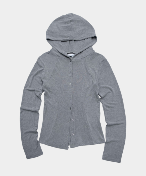Essential Cutout Pintuck Snap Button-Up Basic Hooded Long Sleeve Slim Fit Cardigan _3COLOR