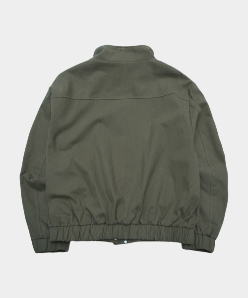 High-neck eyelet belted multi-pocket point cotton oversized standard blouson zip-up jacket [khaki]