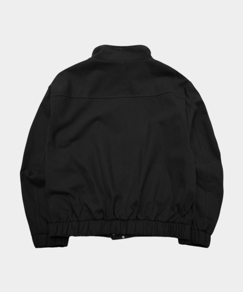 High-neck eyelet belted multi-pocket point cotton oversized standard blouson zip-up jacket [Black]