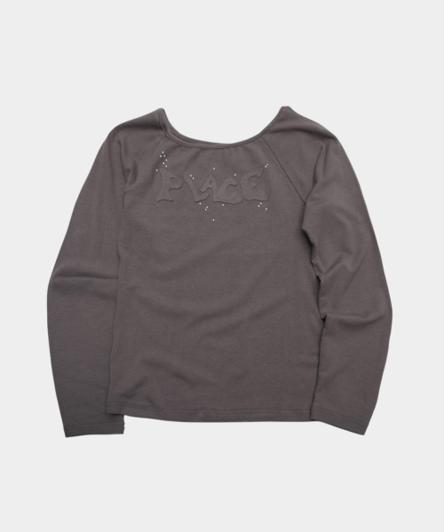 Place Applique Cubic Rivet Point Soft Boat Neck Long Sleeve T-Shirt _2COLOR