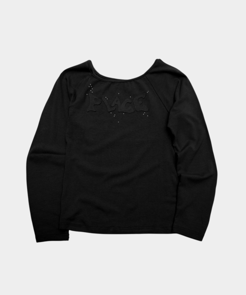 Place Applique Cubic Rivet Point Soft Boat Neck Long Sleeve T-Shirt _2COLOR
