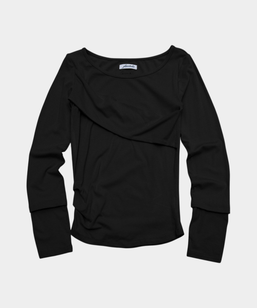 Draped layered detail round neck cotton long sleeve slim fit t-shirt - 3 colors