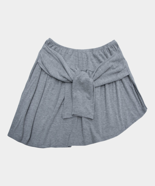 Asymmetrical tie strap flare silhouette waist-banded cotton mini skirt_3COLOR