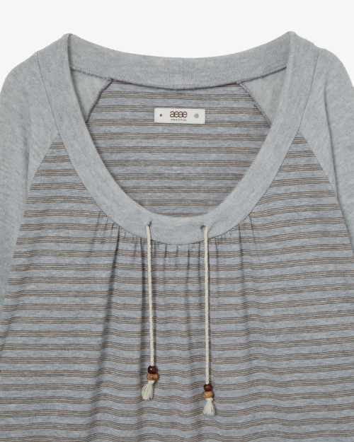 STRIPE DRAWSTRING TOP [GREY]