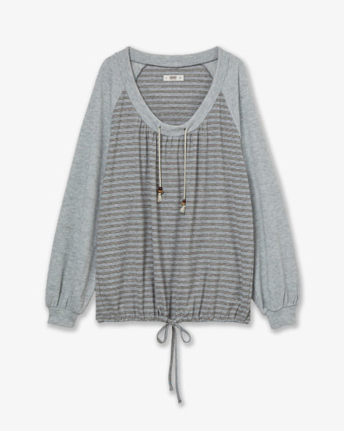 STRIPE DRAWSTRING TOP [GREY]