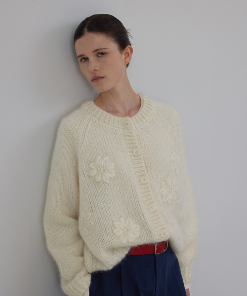 Mohair Floral Applique Knit Cardigan