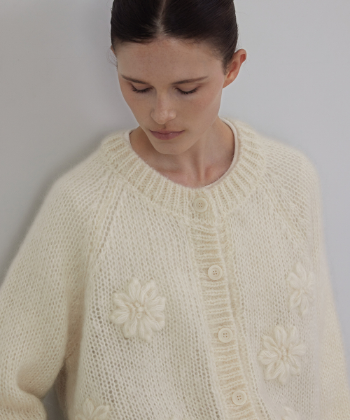Mohair Floral Applique Knit Cardigan