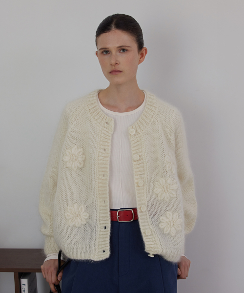 Mohair Floral Applique Knit Cardigan