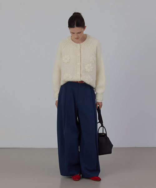 Mohair Floral Applique Knit Cardigan