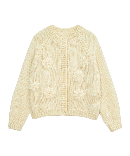 Mohair Floral Applique Knit Cardigan