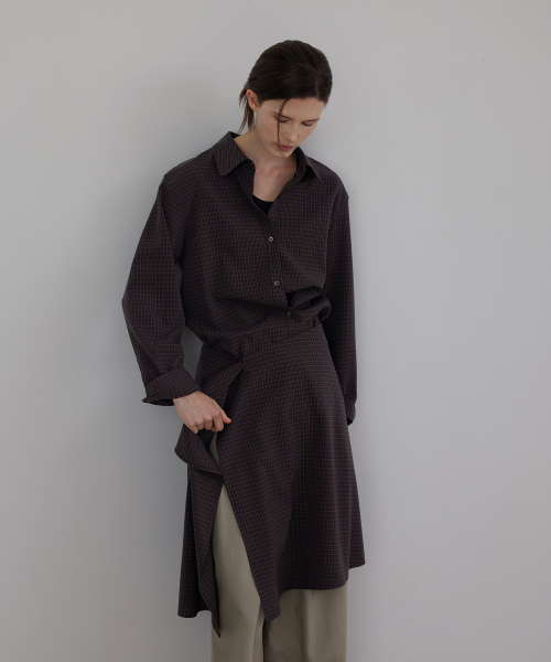 Check Asymmetric Layered Wrap Shirt Set-up