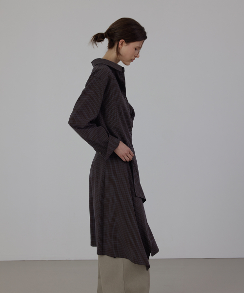 Check Asymmetric Layered Wrap Shirt Set-up