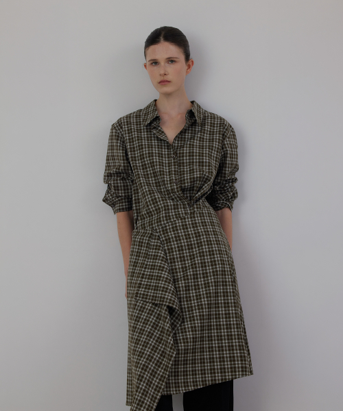 Check Asymmetric Layered Wrap Shirt Set-up