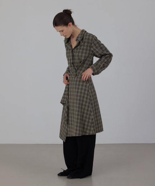 Check Asymmetric Layered Wrap Shirt Set-up