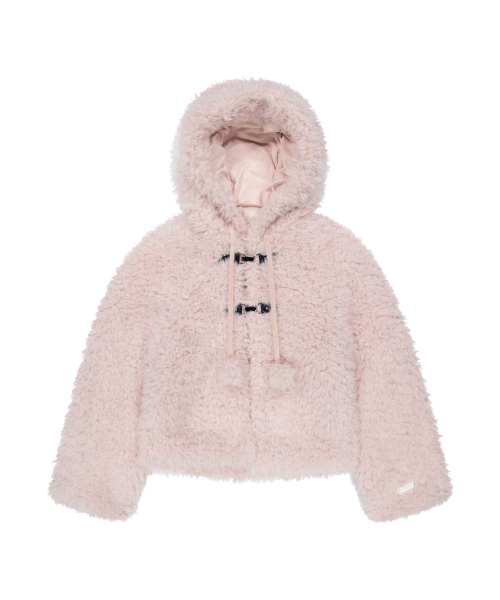 POMPOM HOODIE FUR JACKET PINK