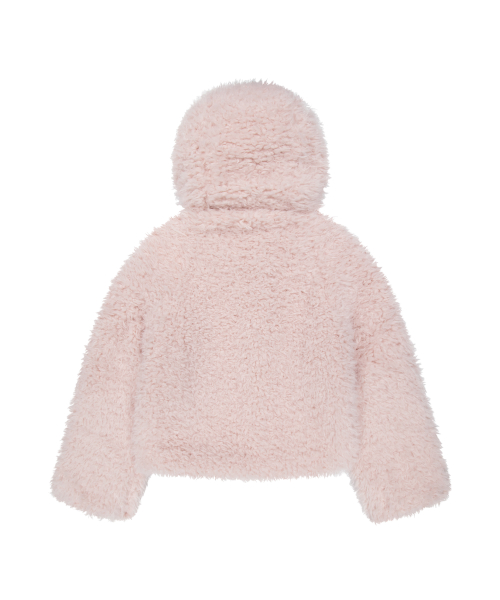 POMPOM HOODIE FUR JACKET PINK
