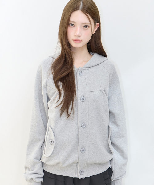 BUTTON COLOR BLOCK HOODIE JACKET MELANGE
