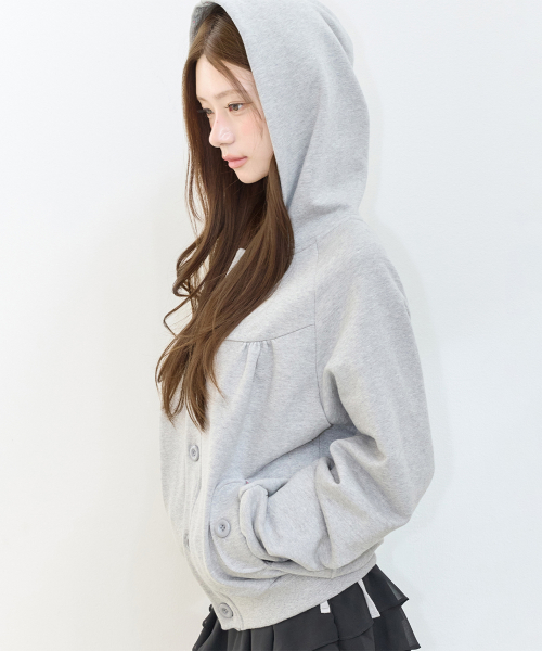 BUTTON COLOR BLOCK HOODIE JACKET MELANGE