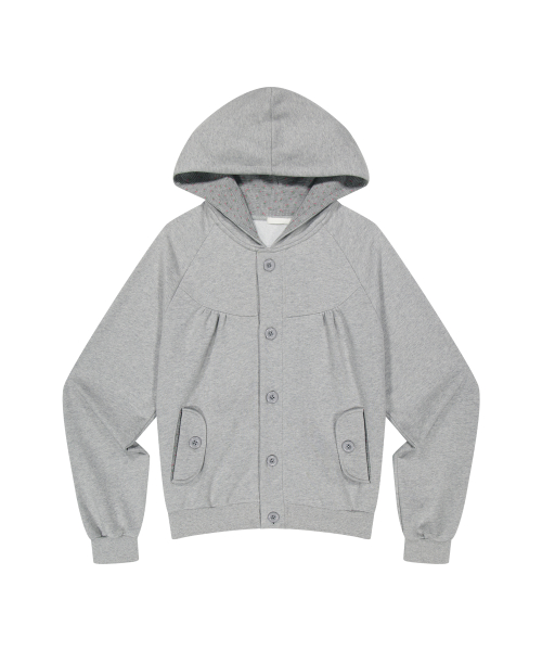BUTTON COLOR BLOCK HOODIE JACKET MELANGE