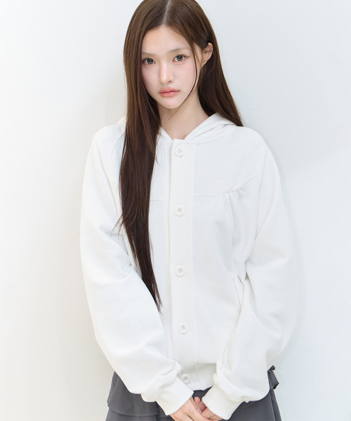 BUTTON COLOR BLOCK HOODIE JACKET WHITE