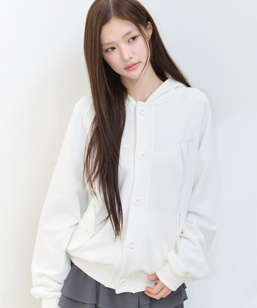 BUTTON COLOR BLOCK HOODIE JACKET WHITE